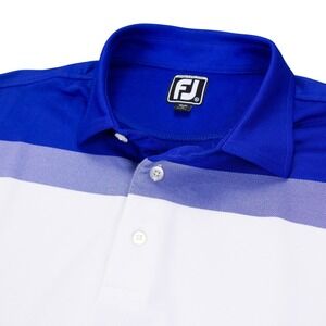 FootJoy Performance Mens XL Blue White Athletic Fit Golf Polo Shirt Stretch‎